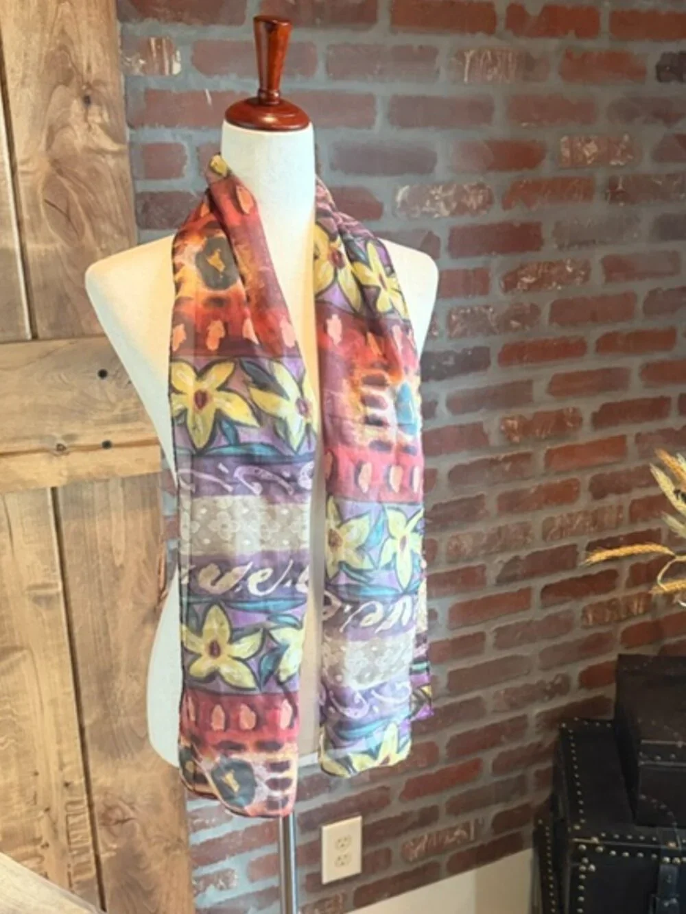 Semi Sheer Floral Abstract Oblong Scarf Wrap Shawl 11x58 Multicolor Boho